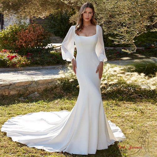 Chiffon Wedding Dress | Long Sleeves Simple Wedding Dress | Milabridal